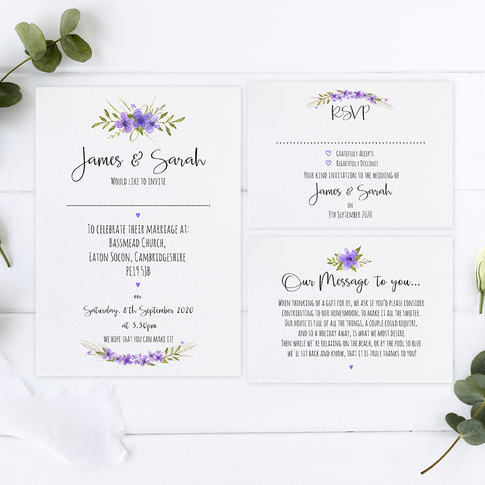 'Purple Multi Floral Watercolour' Sleeve Invite Sample