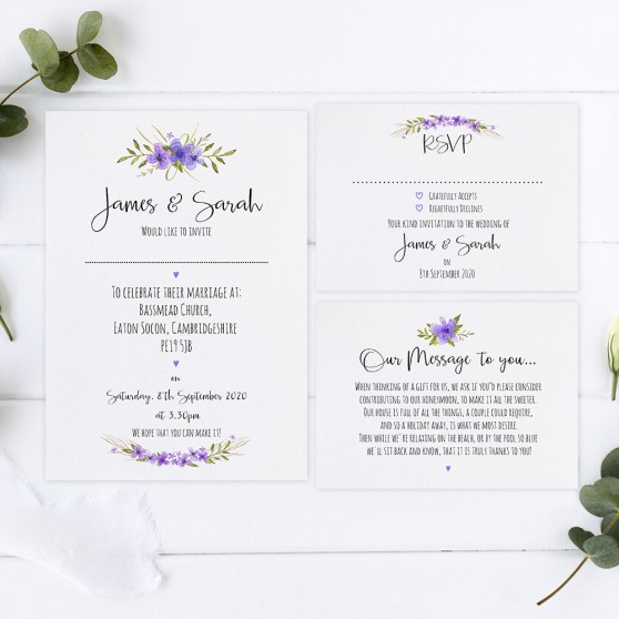 'Purple Multi Floral Watercolour' Sleeve Invite