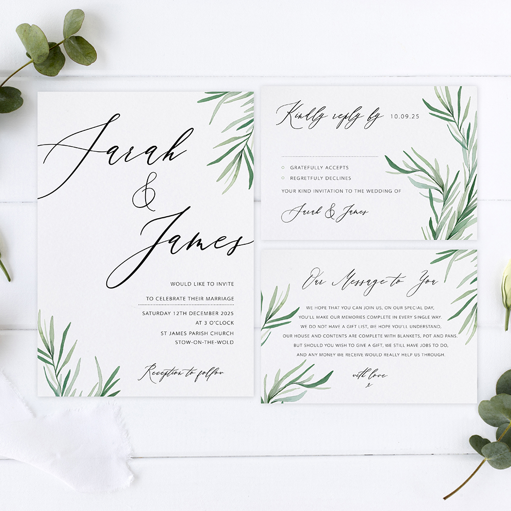 'Willow Eucalyptus' Sleeve Invite Sample