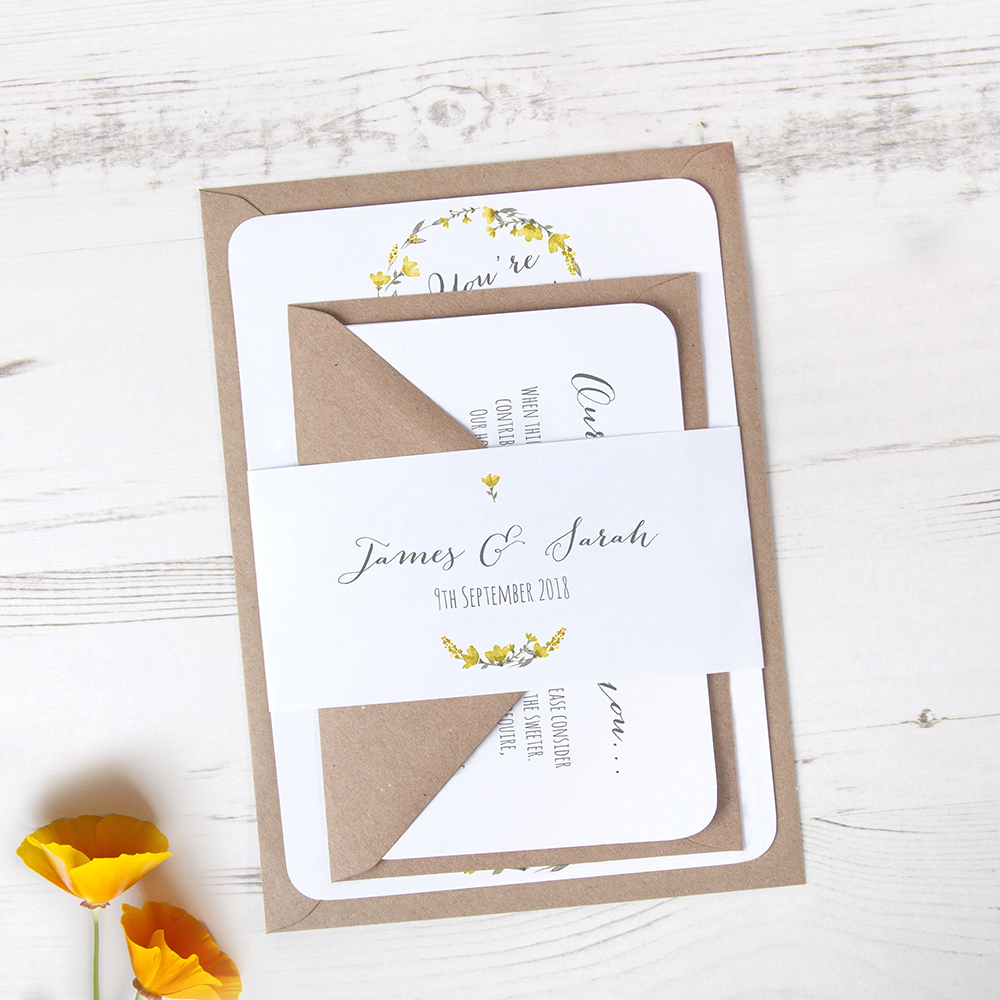 'Yellow Floral Watercolour' Sleeve Invite