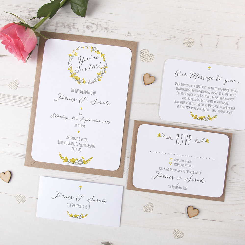 'Yellow Floral Watercolour' Sleeve Invite