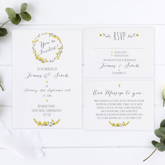 'Yellow Floral Watercolour' Sleeve Invite