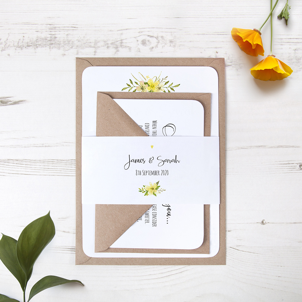 'Yellow Multi Floral Watercolour' Sleeve Invite Sample