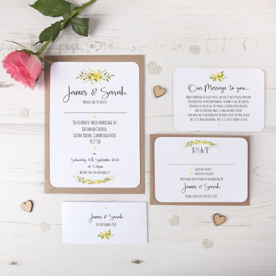 'Yellow Multi Floral Watercolour' Sleeve Invite Sample