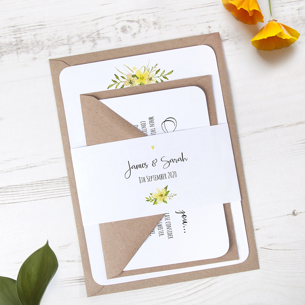 'Yellow Multi Floral Watercolour' Sleeve Invite Sample