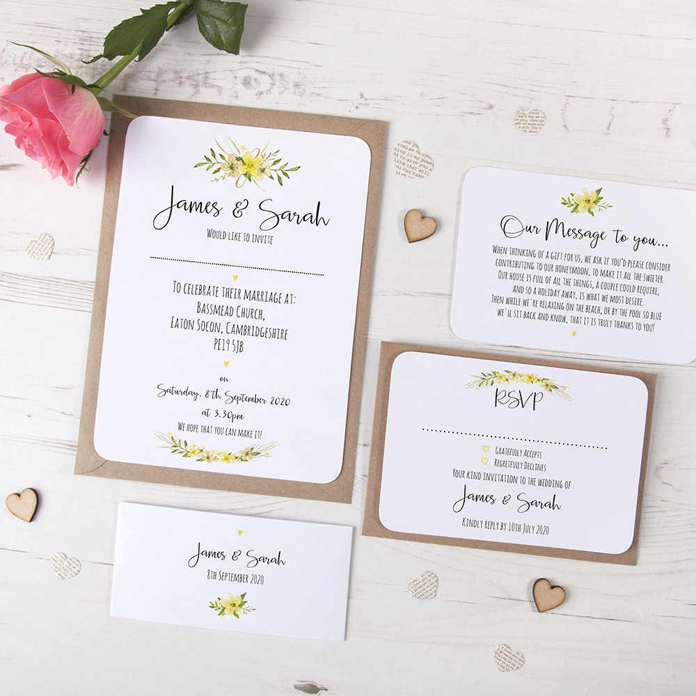 'Yellow Multi Floral Watercolour' Sleeve Invite Sample