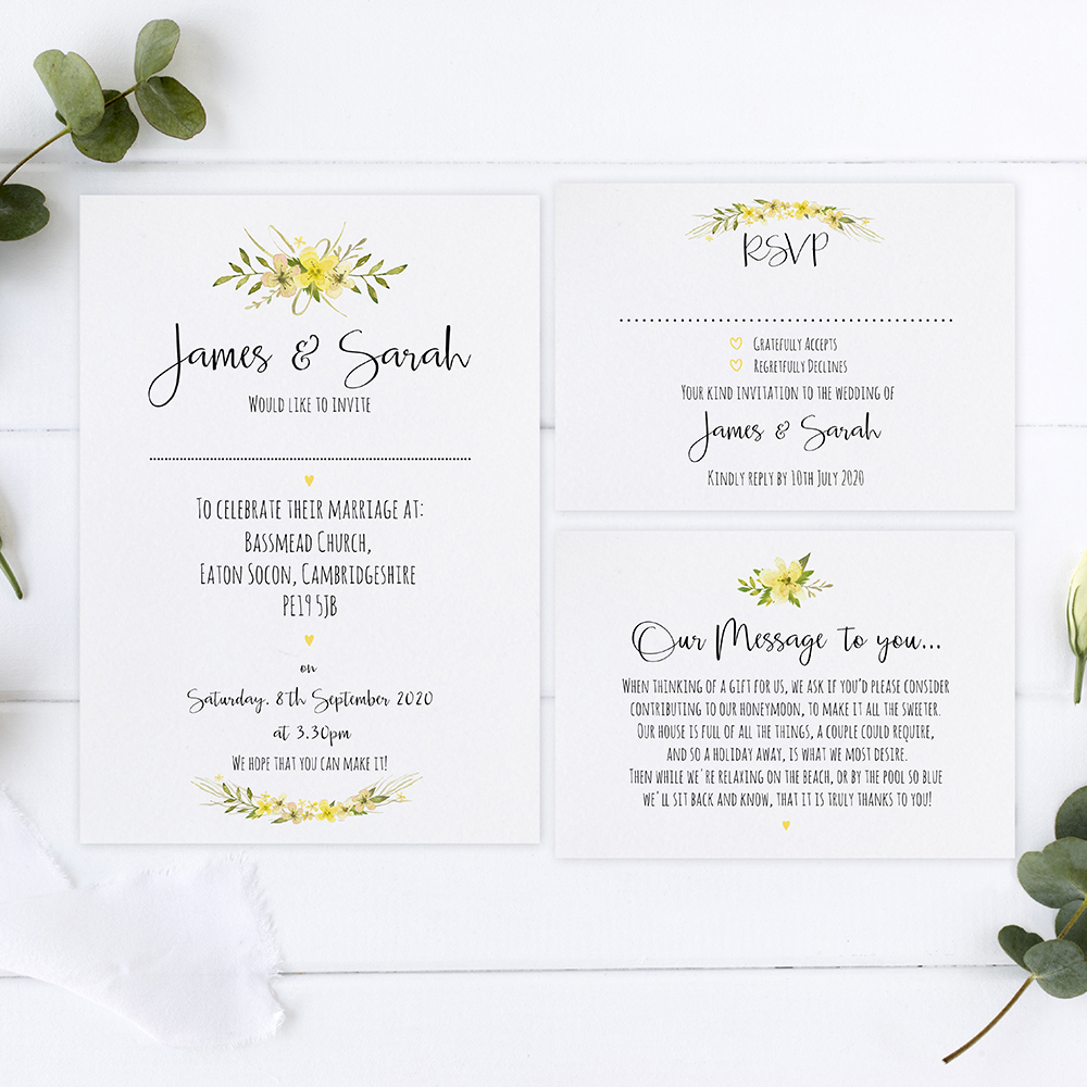 'Yellow Multi Floral Watercolour' Sleeve Invite Sample