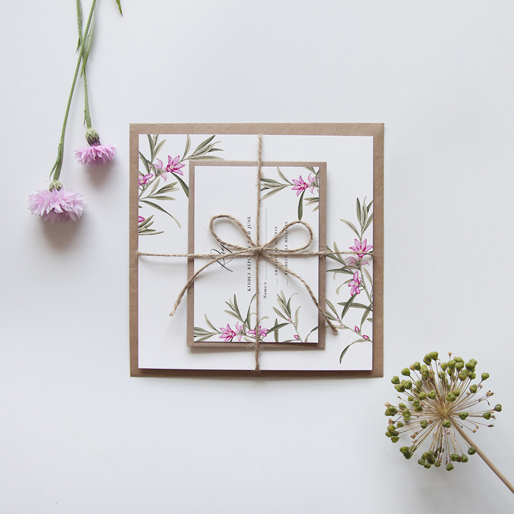 'Pink Botanical' Square Invitation Sample