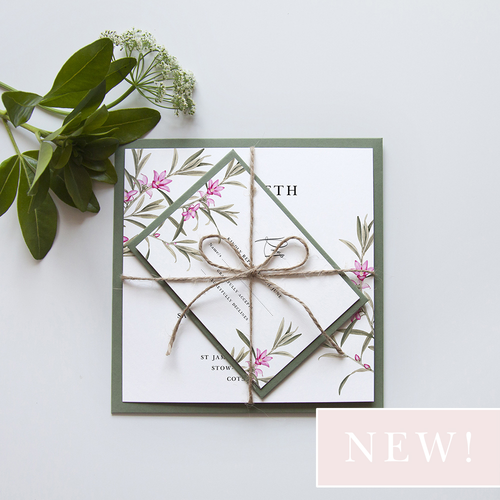 'Pink Botanical' Square Invitation Sample