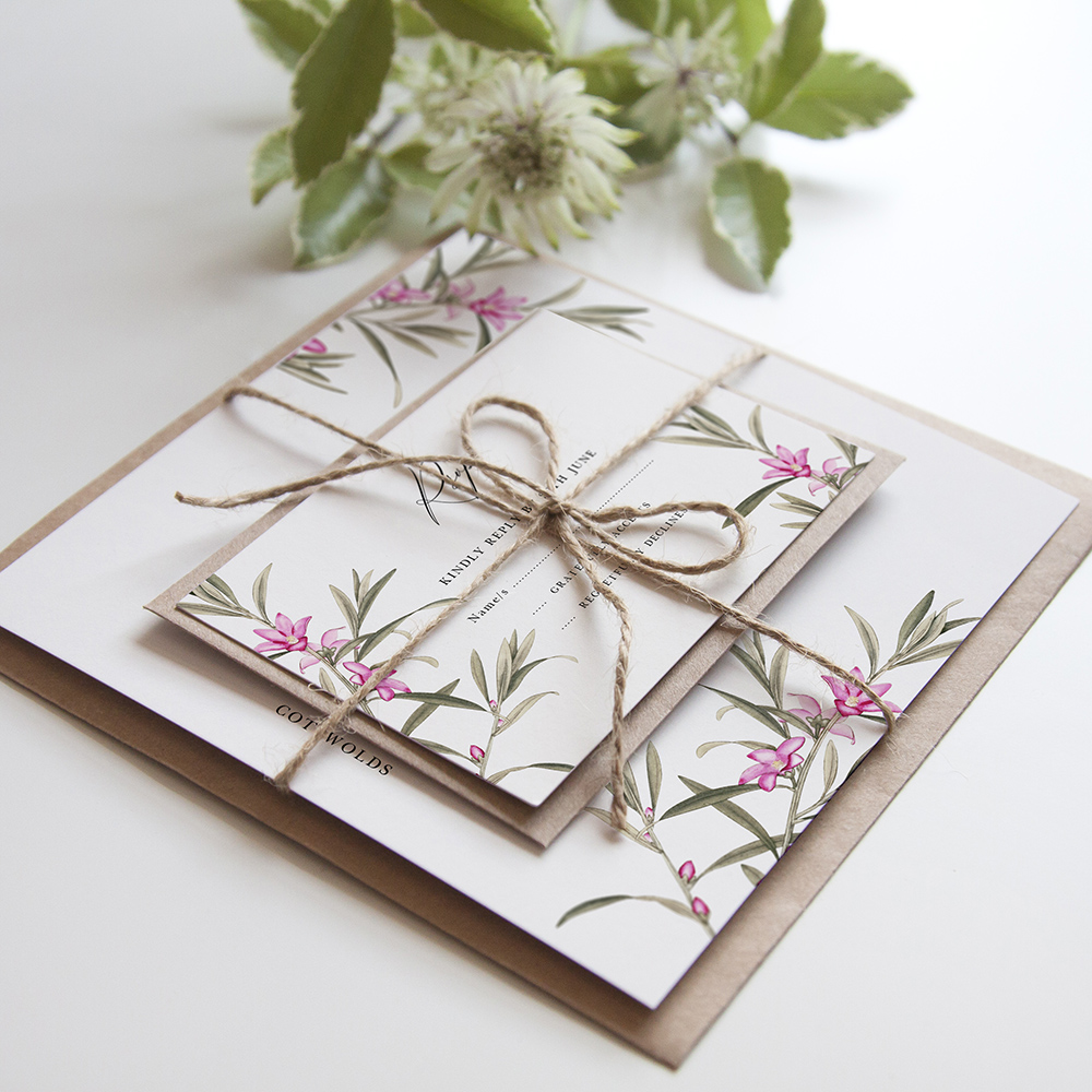 'Pink Botanical' Square Invitation Sample
