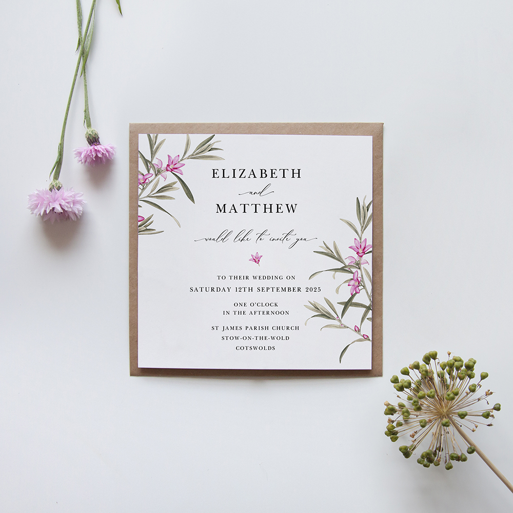 'Pink Botanical' Square Invitation Sample