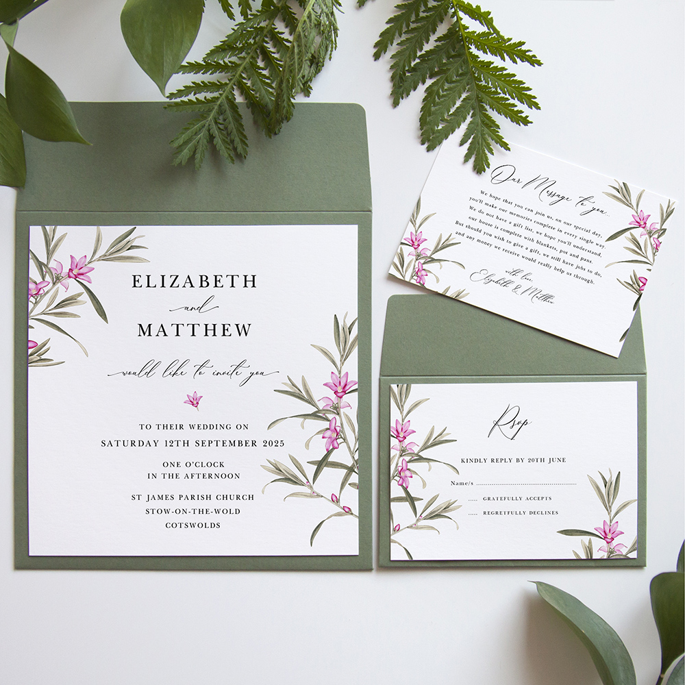 'Pink Botanical' Square Invitation Sample