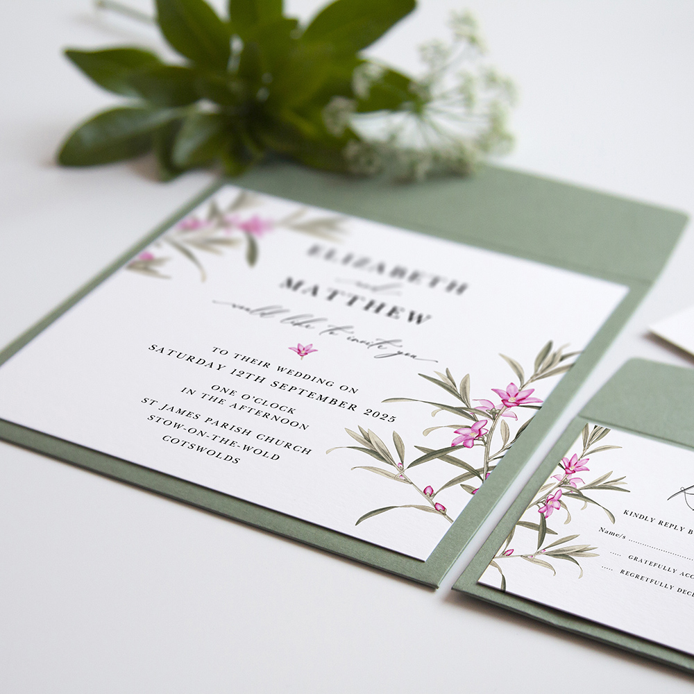 'Pink Botanical' Square Invitation Sample