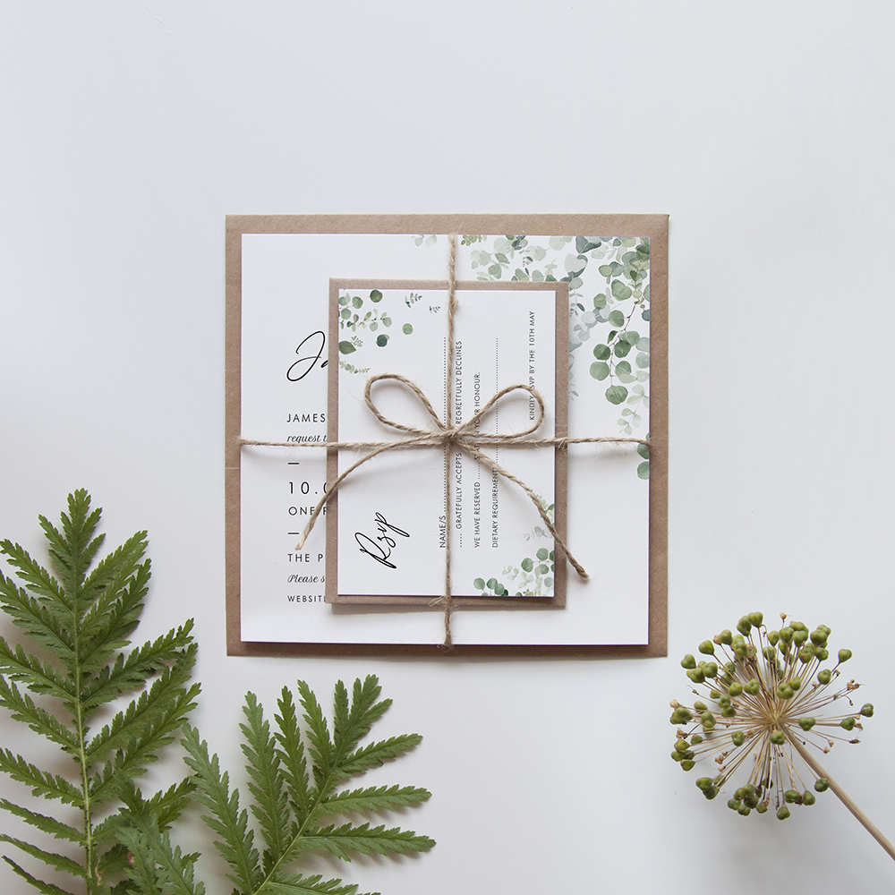 'Classic Eucalyptus' Square Invite Sample