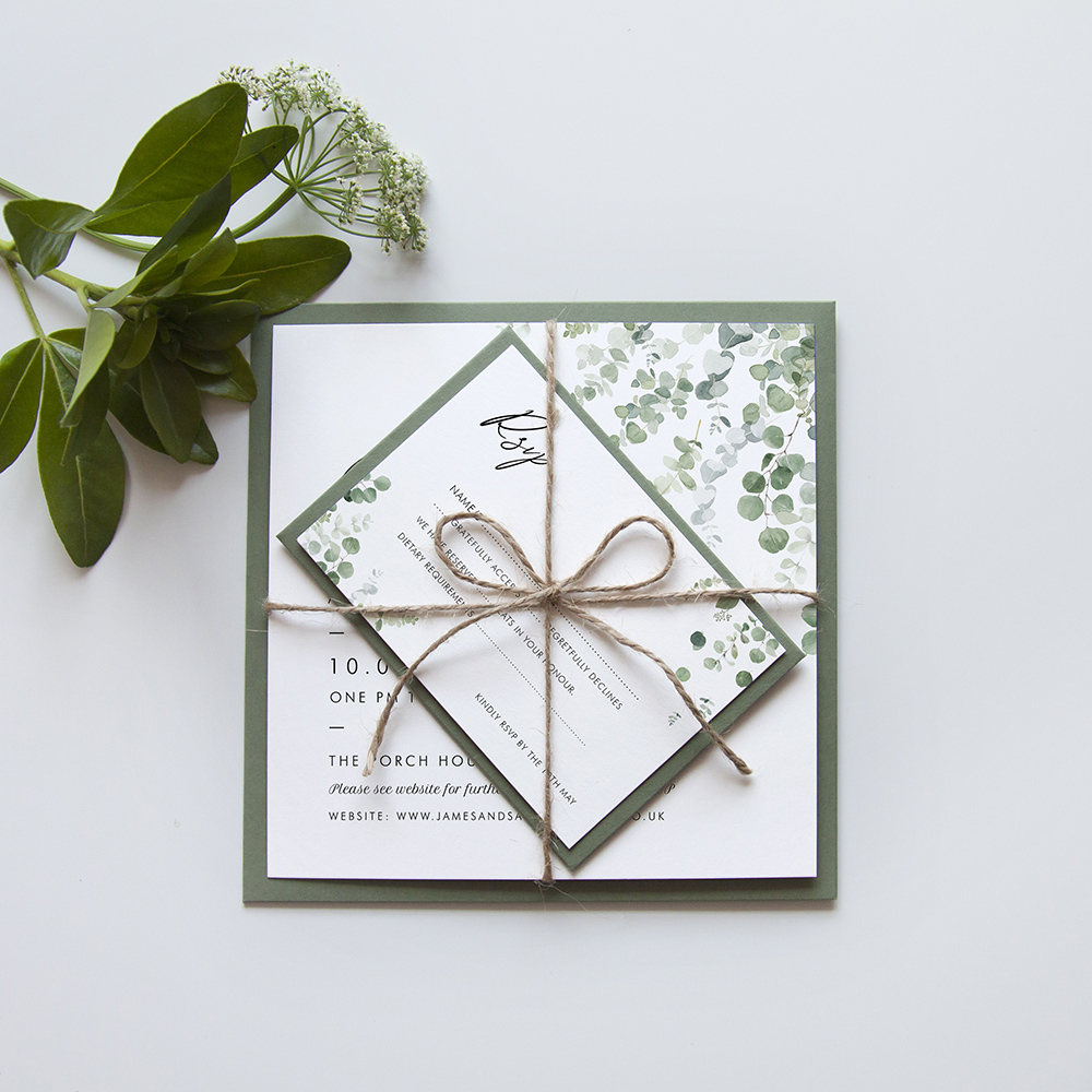 'Classic Eucalyptus' Square Invite Sample
