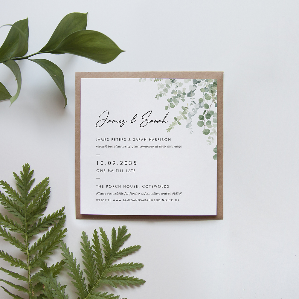 'Classic Eucalyptus' Square Invite Sample