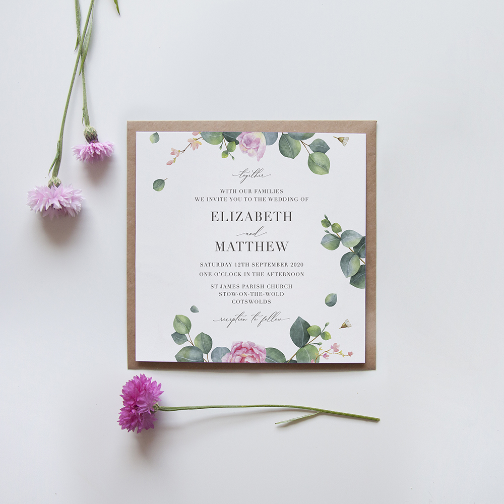 'Eucalyptus Blush' Square Invite
