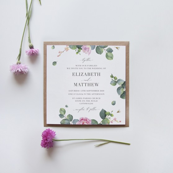 'Eucalyptus Blush' Square Invite Sample