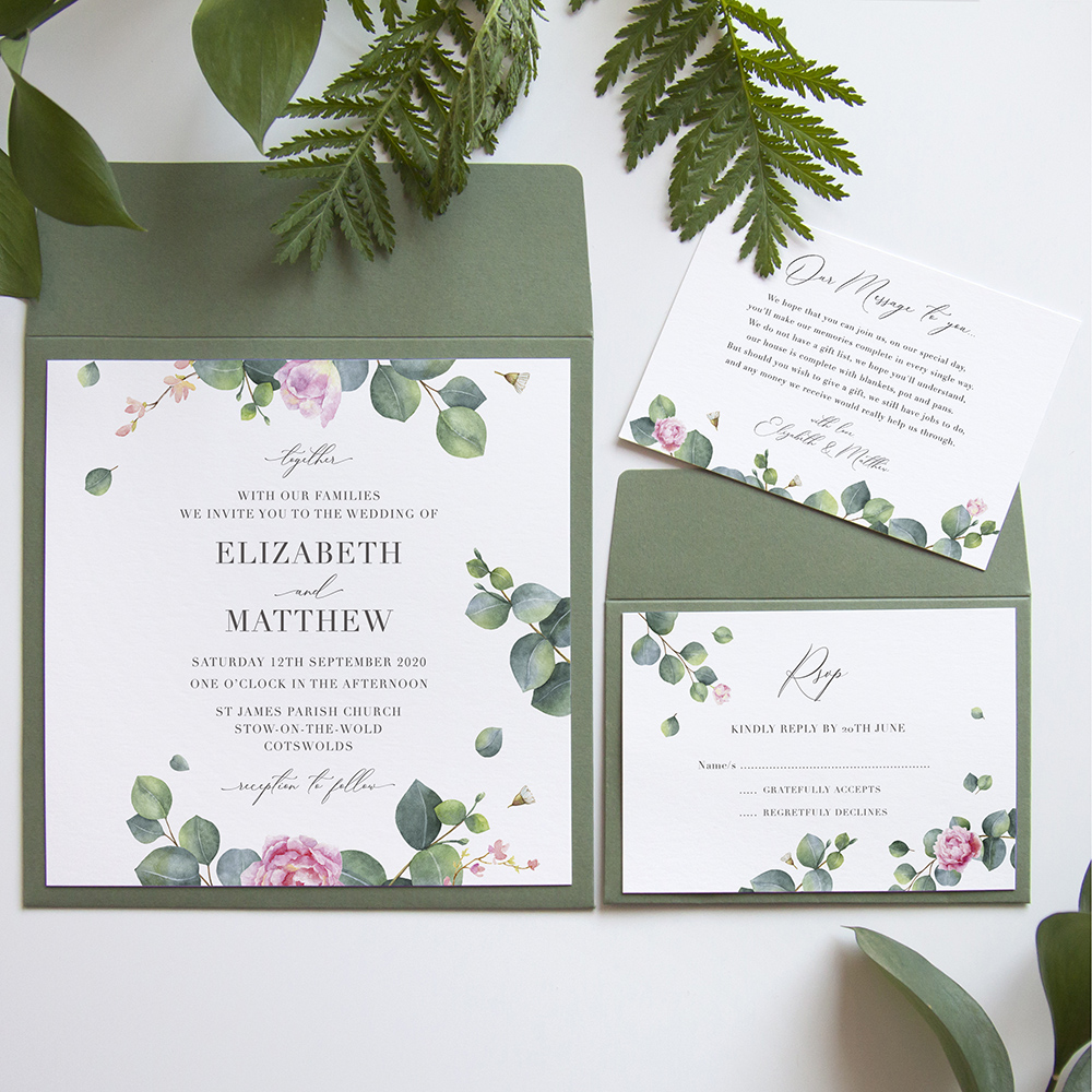 'Eucalyptus Blush' Square Invite