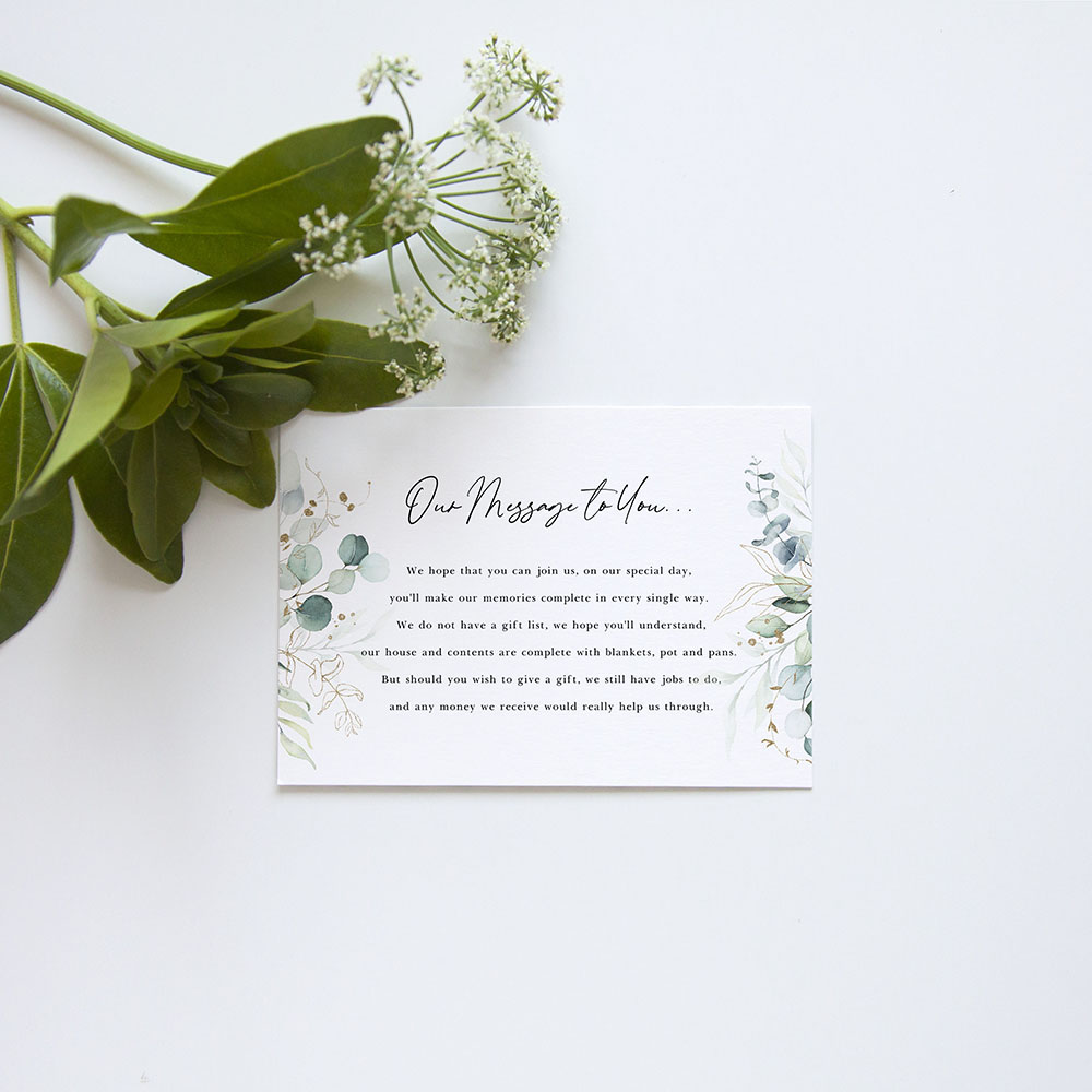 'Green & Gold Eucalyptus EG10' Square Invitation Sample