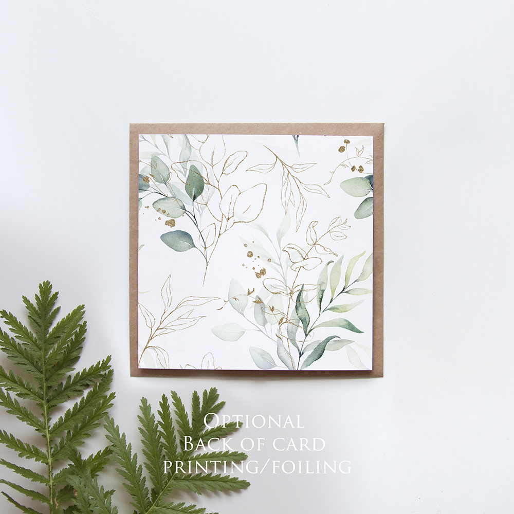'Green & Gold Eucalyptus EG10' Square Invitation Sample