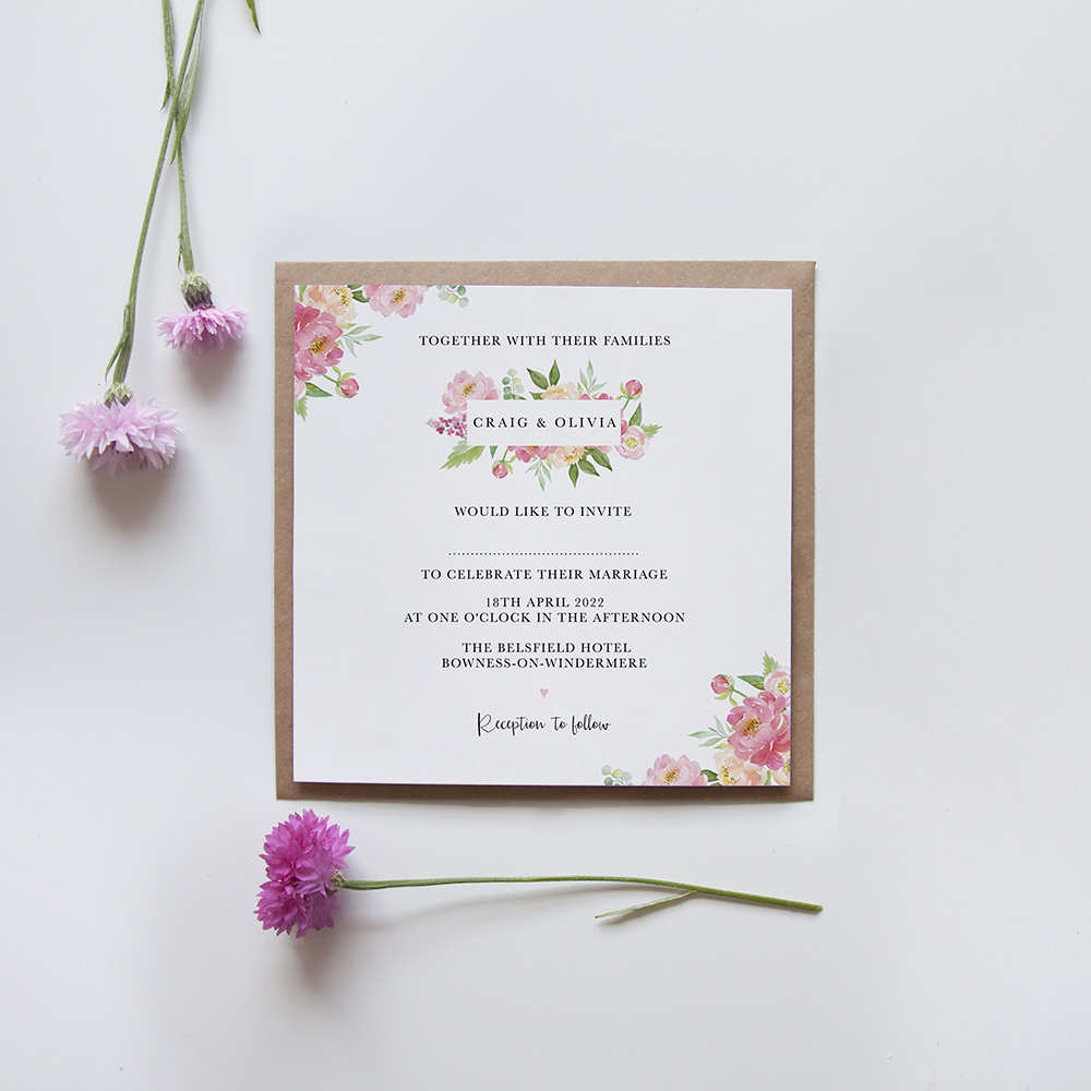 'Peony' Square Invite