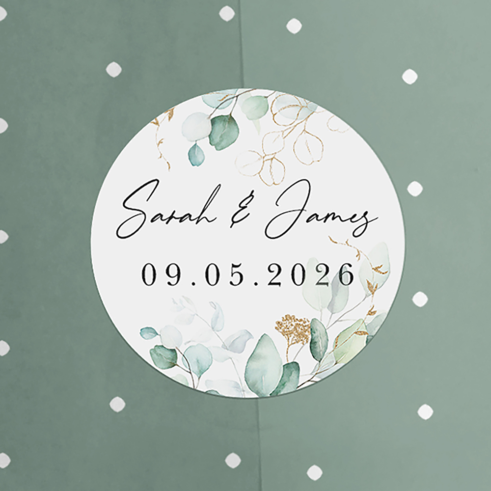 'Green & Gold Eucalyptus' Printed Gatefold Wedding Invitation