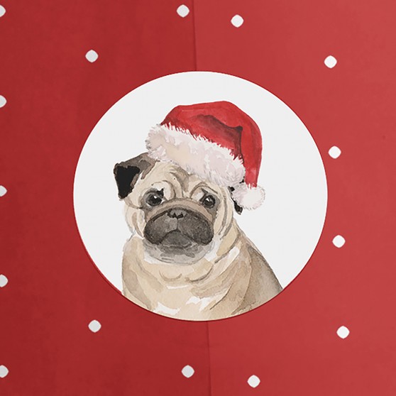 Pack of 'Pug Santa Hat' Stickers