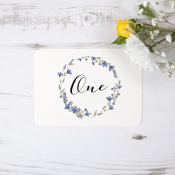 'Blue Floral Watercolour' Table Name/Number