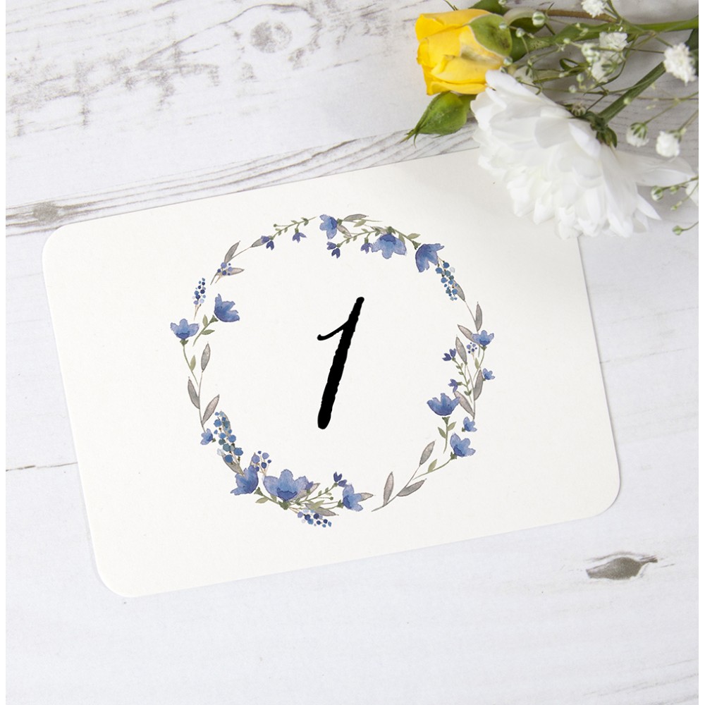 'Blue Floral Watercolour' Table Name/Number