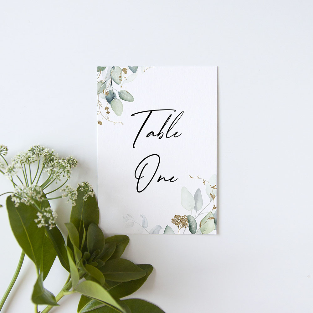 'Green & Gold Eucalyptus' Table Name/Number