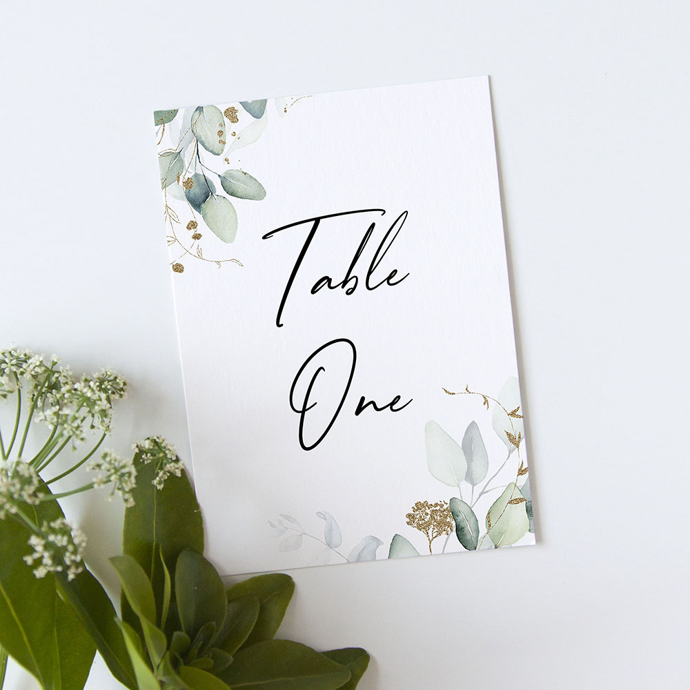 'Green & Gold Eucalyptus' Table Name/Number