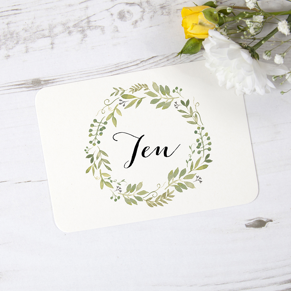 'Green Floral Watercolour' Table Name/Number