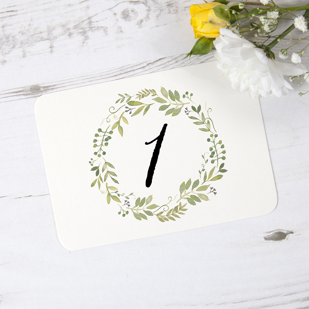 'Green Floral Watercolour' Table Name/Number