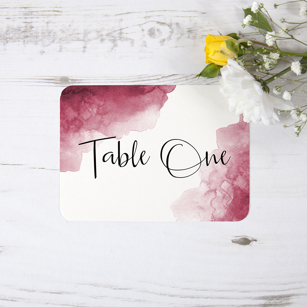 'Red Watercolour Splash' Table Name/Number