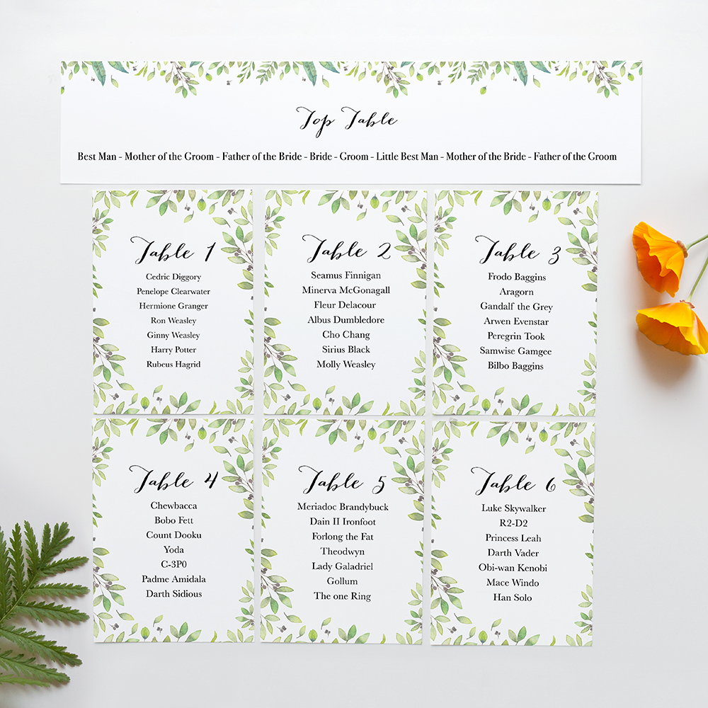 'Arabella' Table Plan Cards