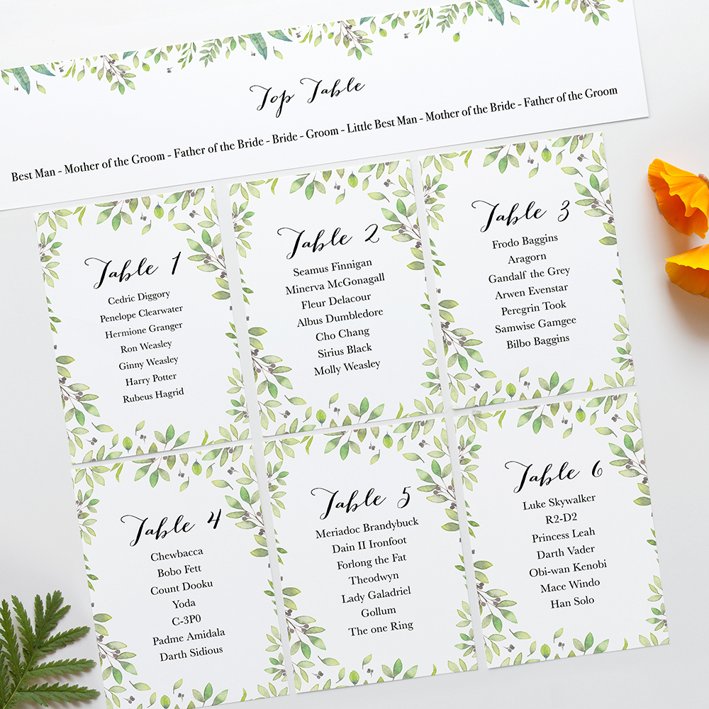 'Arabella' Table Plan Cards