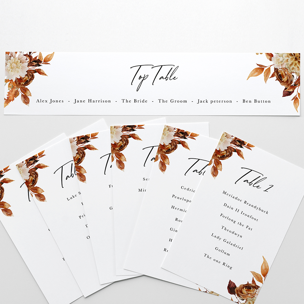 'Autumn Garden AG12' Table Plan Card Sample