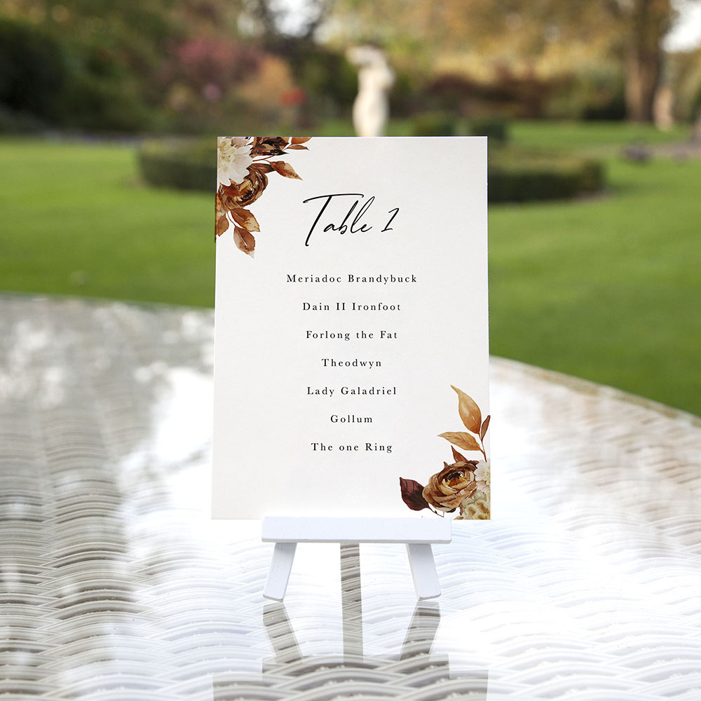 'Autumn Garden AG12' Table Plan Card Sample