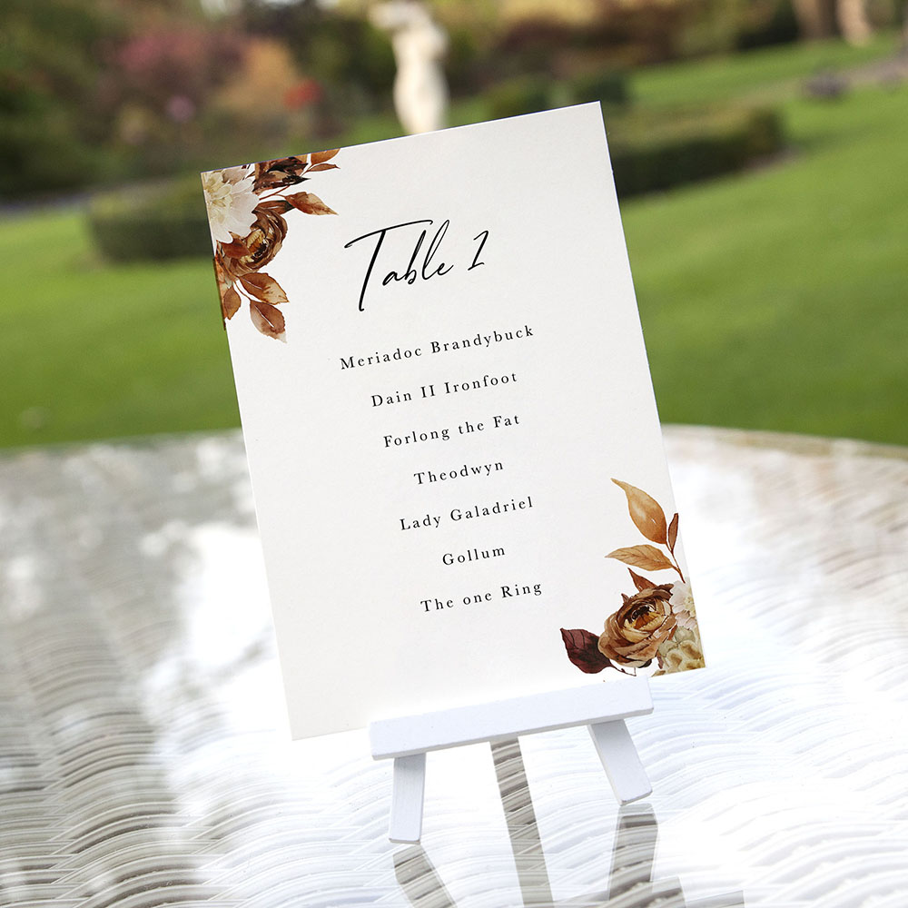 'Autumn Garden AG12' Table Plan Card Sample