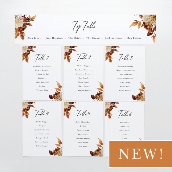 'Autumn Garden AG12' Table Plan Card Sample
