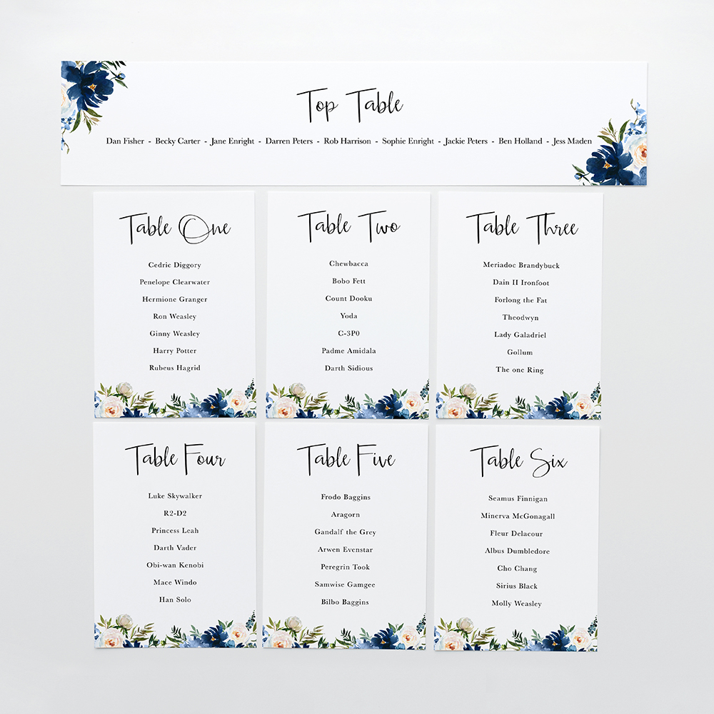 'Blue Velvet' Table Plan Cards