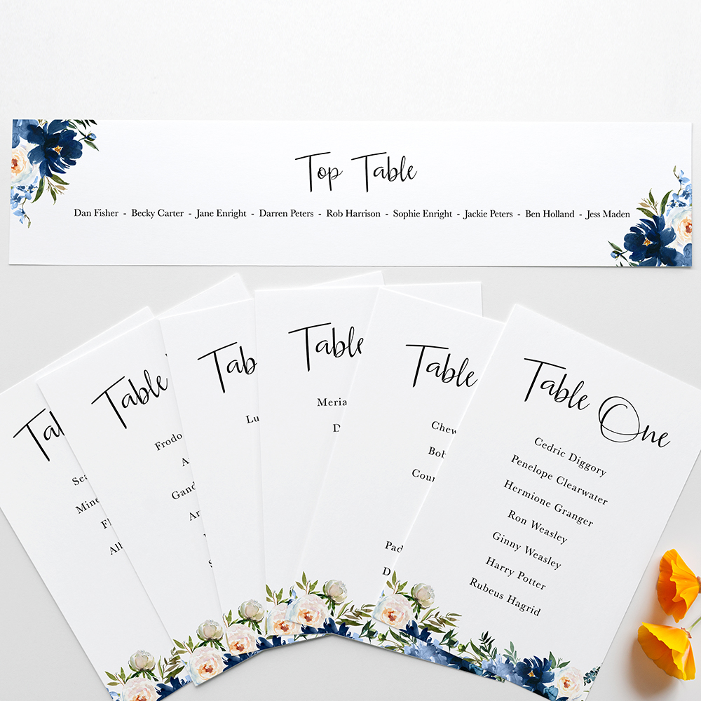 'Blue Velvet' Table Plan Cards