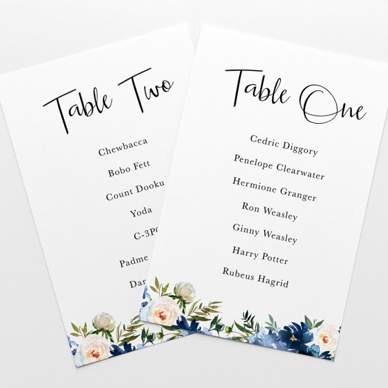 'Blue Velvet' Table Plan Cards