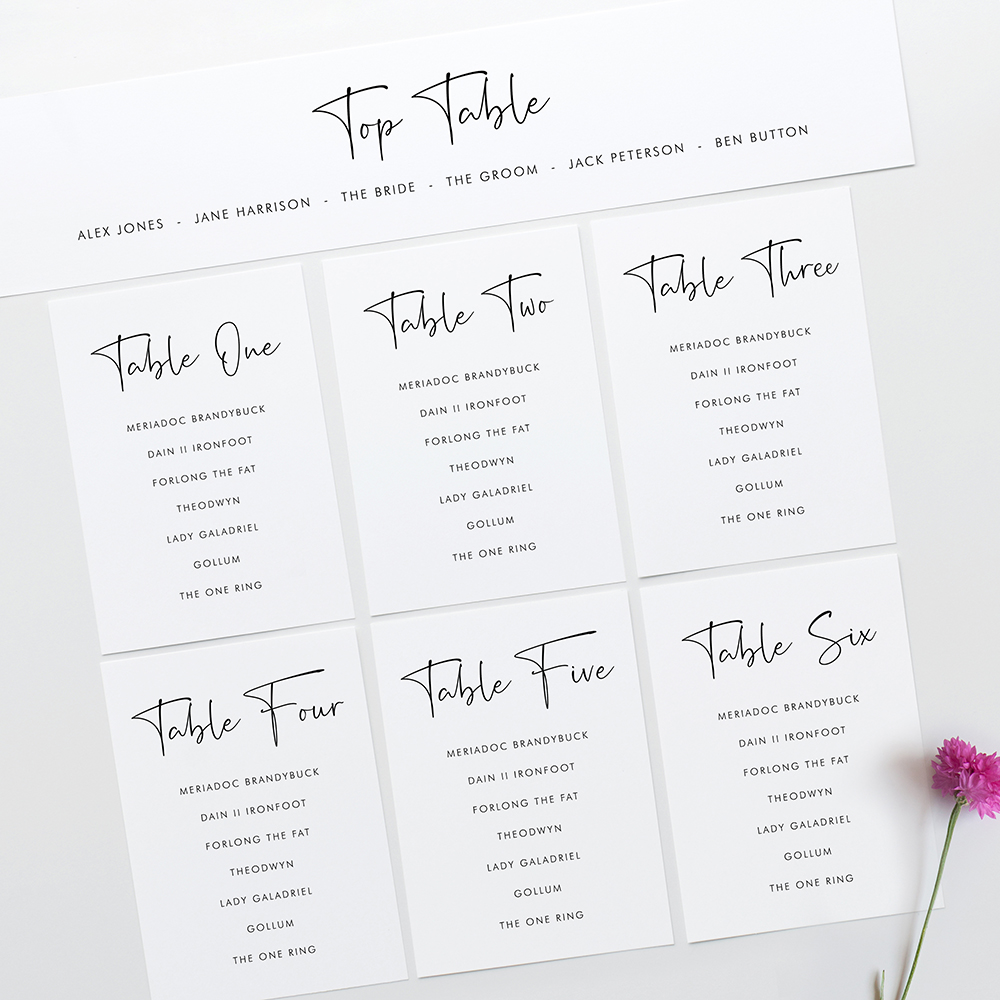 'Calligraphy 5' Table Plan Cards