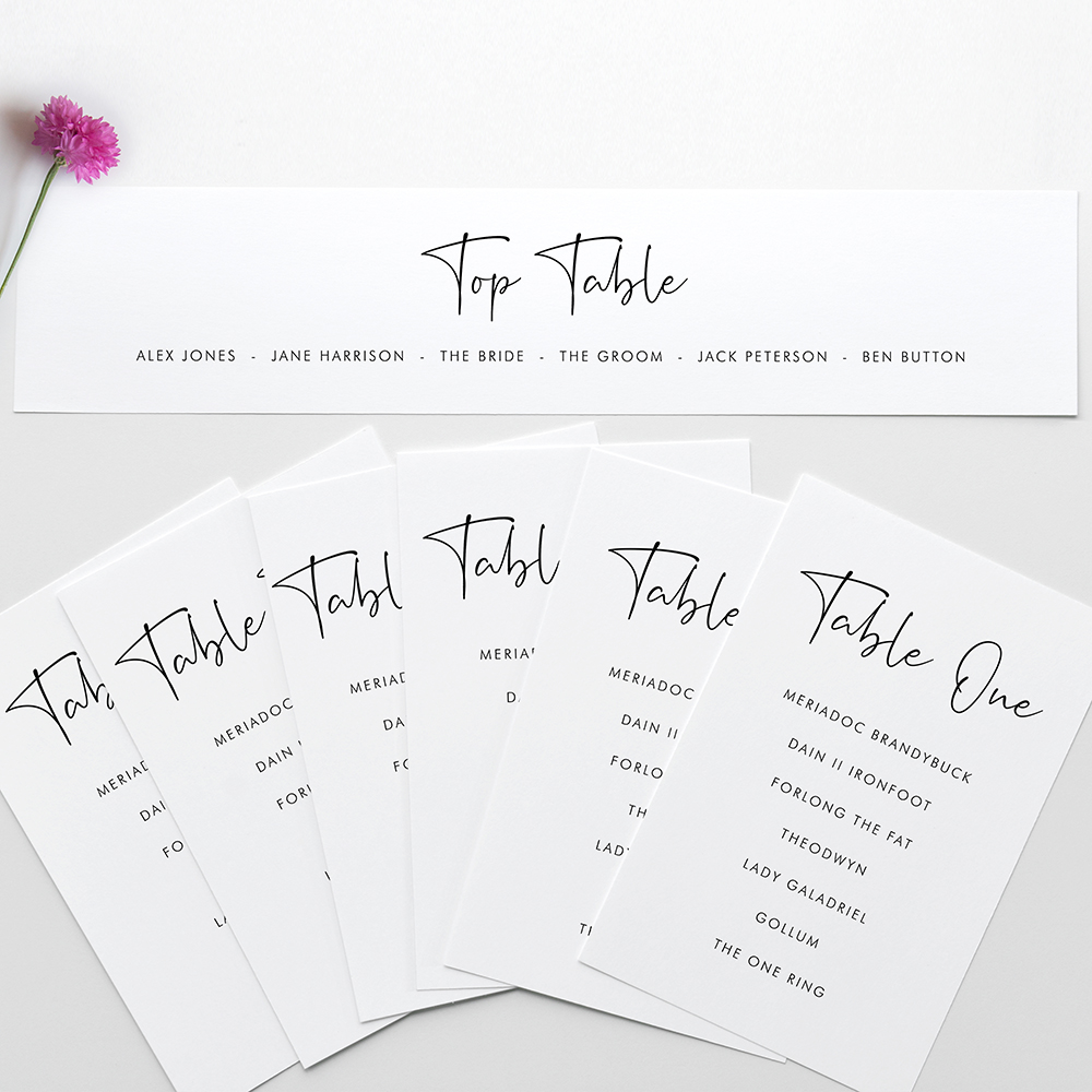 'Calligraphy 5' Table Plan Cards