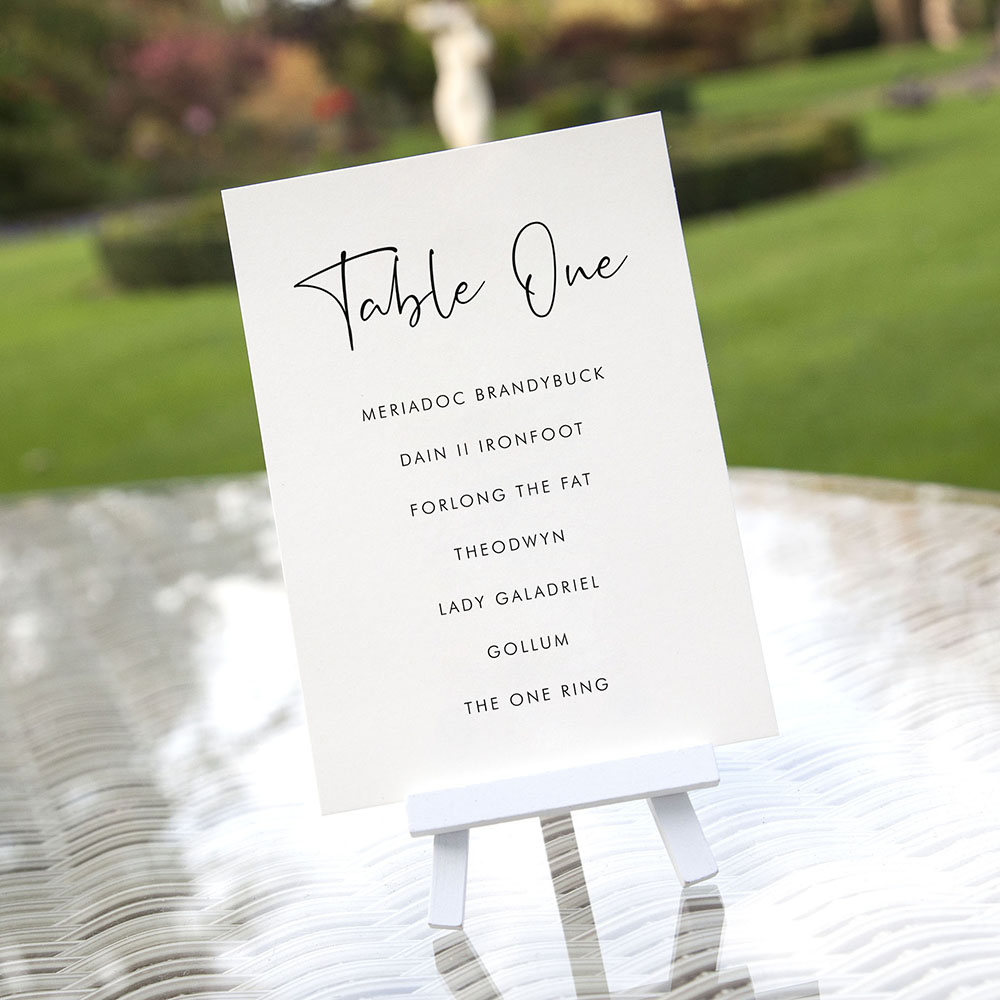'Calligraphy 5' Table Plan Cards