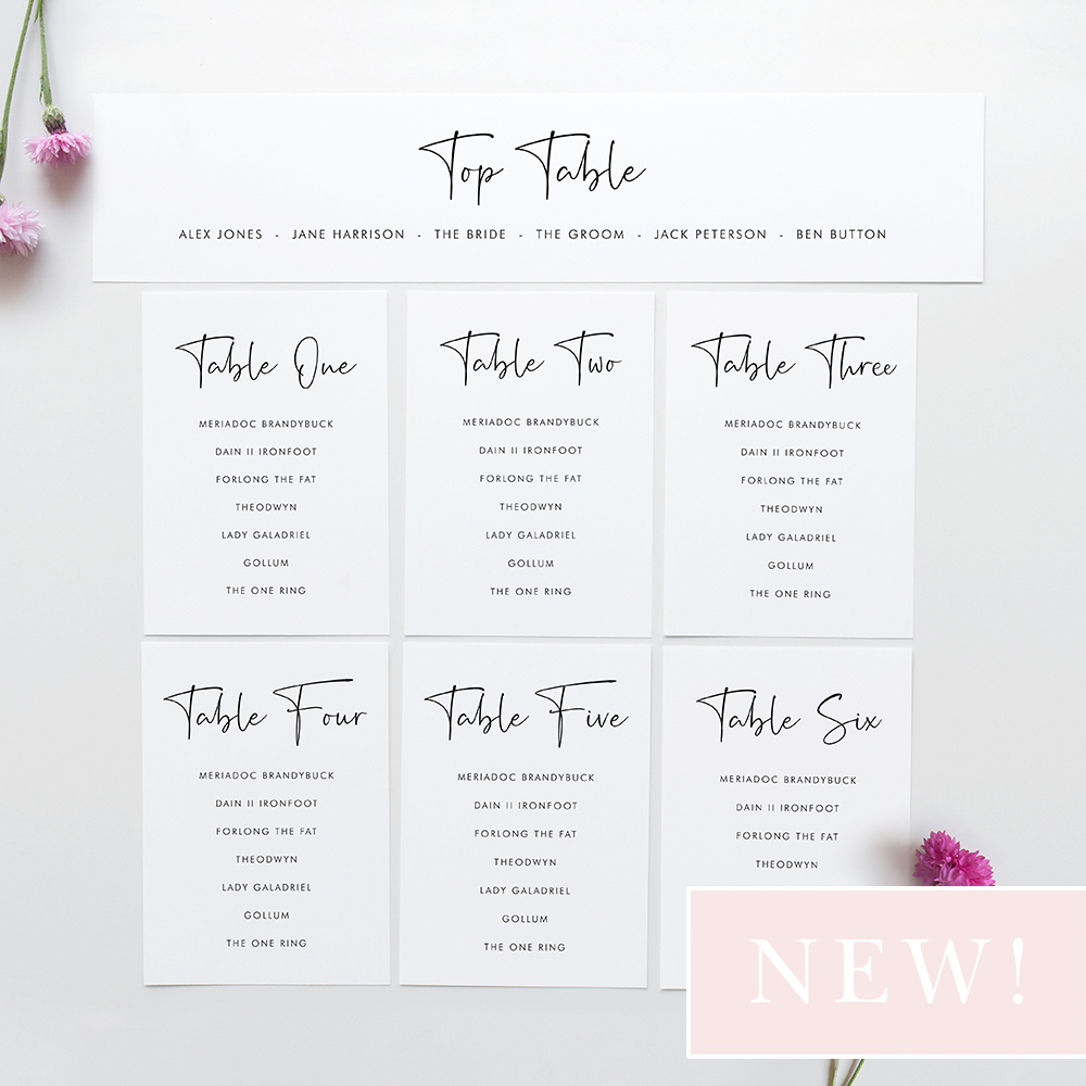 'Calligraphy 5' Table Plan Cards