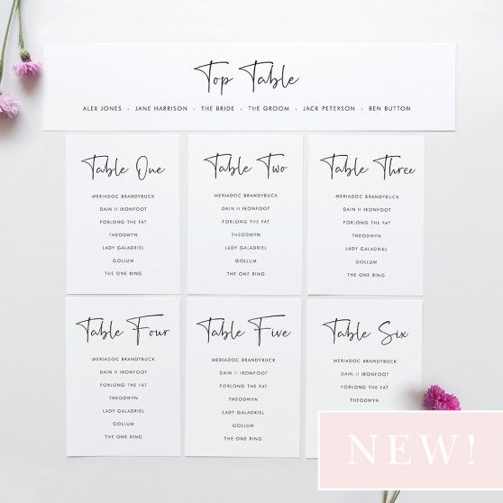 'Calligraphy 5' Table Plan Card Sample
