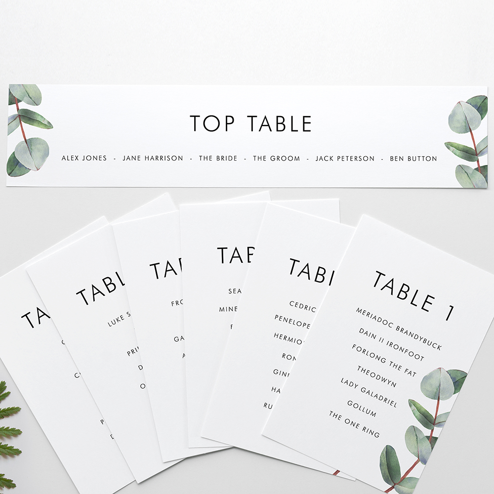 'Campagna Eucalyptus CP02' Table Plan Card Sample